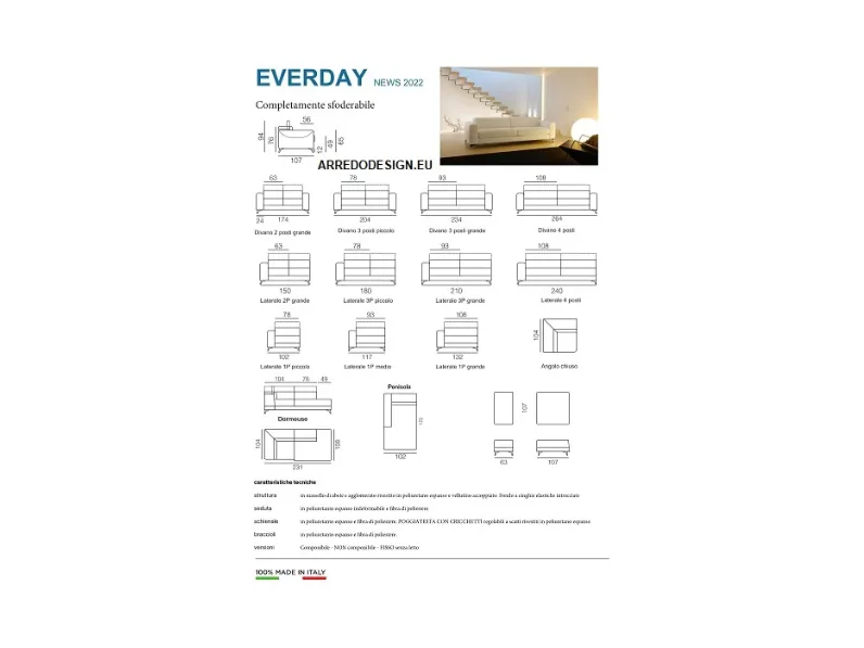 Divano in Tessuto stile design modello Everday scontato - 35%