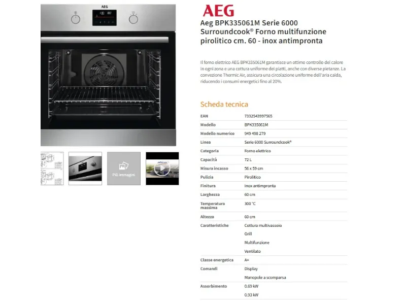 Forno modello Forno aeg bpk335061m Aeg in Offerta Outlet