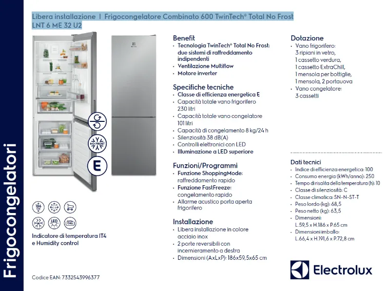 Frigorifero Frigo electrolux lnt 6me 32u2 a marchio Electrolux scontato