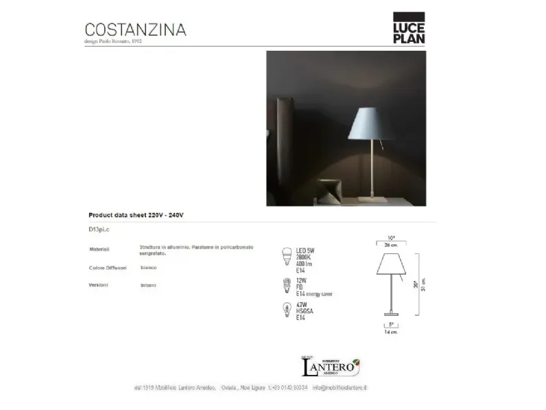 Lampada Luceplan lampada da lettura costanzina Luceplan in OFFERTA OUTLET