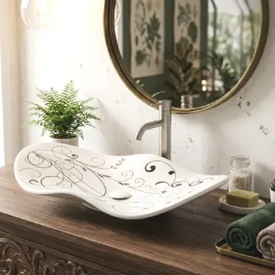 Lavabo in Solid surface modello Fazzoletto oval decor a marchio Mya design con forte sconto