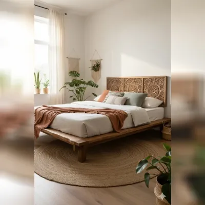 Letto in legno con giroletto Letto doro acacia Outlet etnico a prezzo scontato