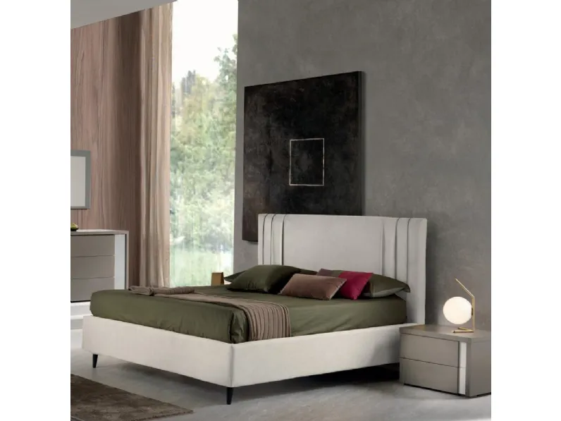 Letto  letto matrimoniale mod.oxford rivestito in tessuto colore ecr completo di box-contenitore in promo-sconto del 40% Gierre mobili SCONTATO a PREZZI OUTLET