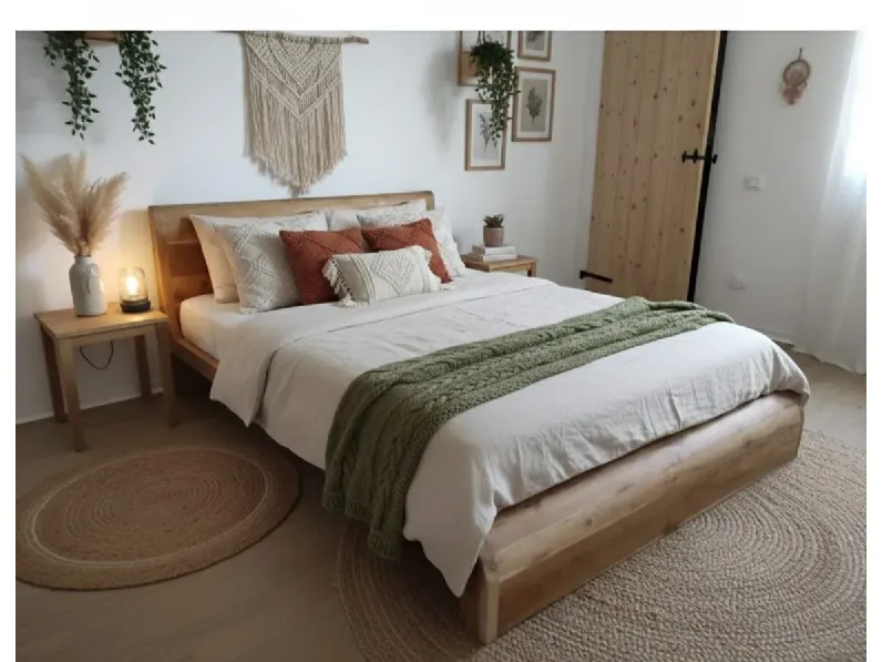 Letto in legno con giroletto Letto wave legno teak Outlet etnico a prezzo ribassato