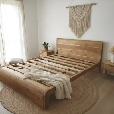 Letto in legno con giroletto Letto wave legno teak Outlet etnico a prezzo ribassato