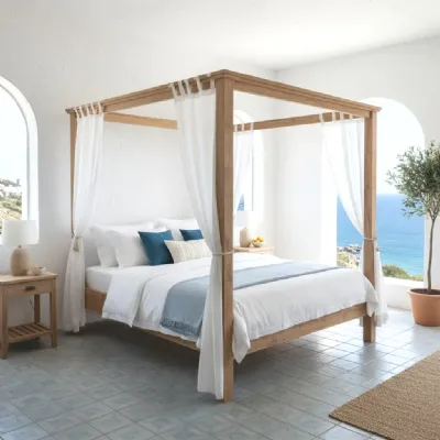 Letto matrimoniale design Letto baldacchino in teak massello Outlet etnico a prezzo scontato
