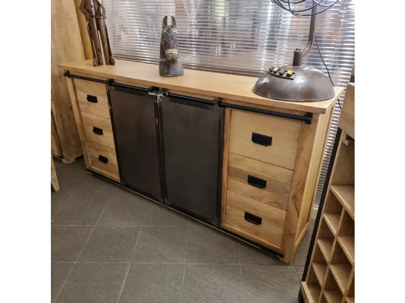 Madia Mobile industrial credenza rail 2 porte scoorevoli e 6 cassetti  in stile moderno di Outlet etnico in Offerta Outlet