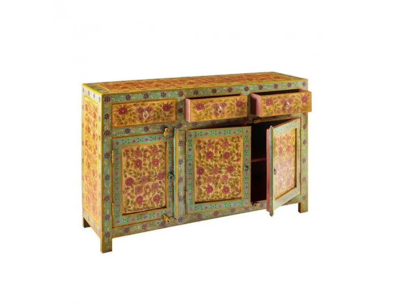 Mobile soggiorno modello Credenza frida giallo 3a-3css di Outlet etnico a prezzo Outlet