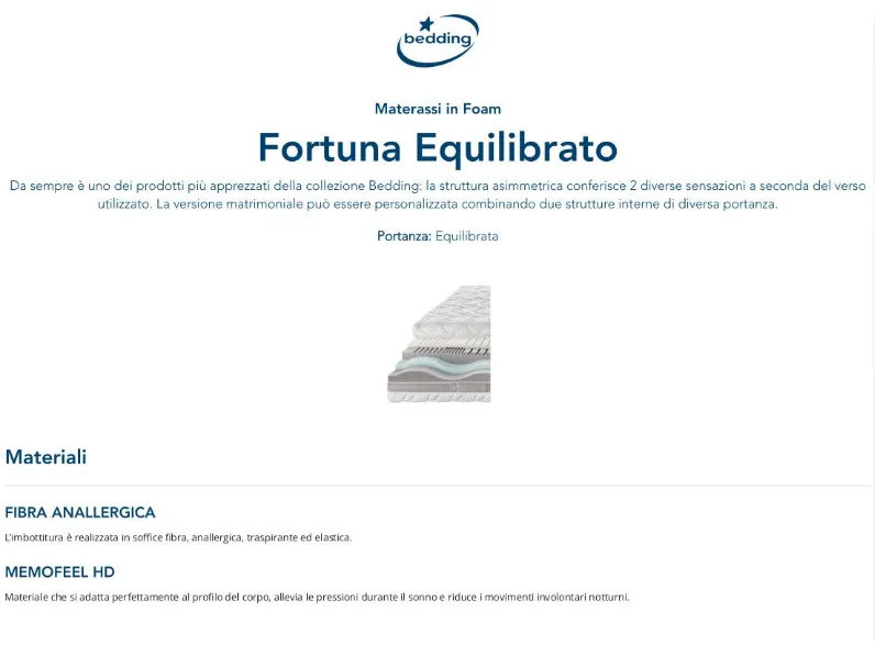 Materasso Fortuna * Bedding memory  a prezzo ribassato
