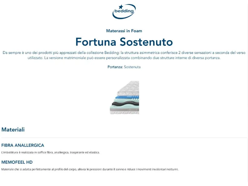 Materasso Fortuna * Bedding memory  a prezzo ribassato