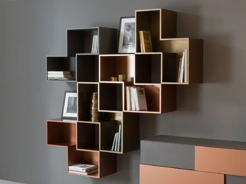 Mobile soggiorno modello Credenza fly deco e mensole cube outlet di Diotti.com scontato -51%