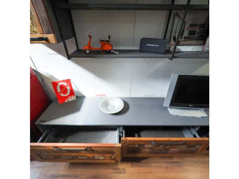 Parete attrezzata Parete soggiorno industrial e legno di Nuovi mondi collection in OFFERTA OUTLET