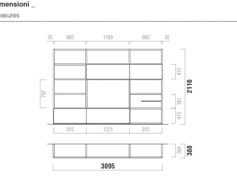 Parete attrezzata Composizione soggiorno aura 040 Santalucia in stile design a prezzo scontato