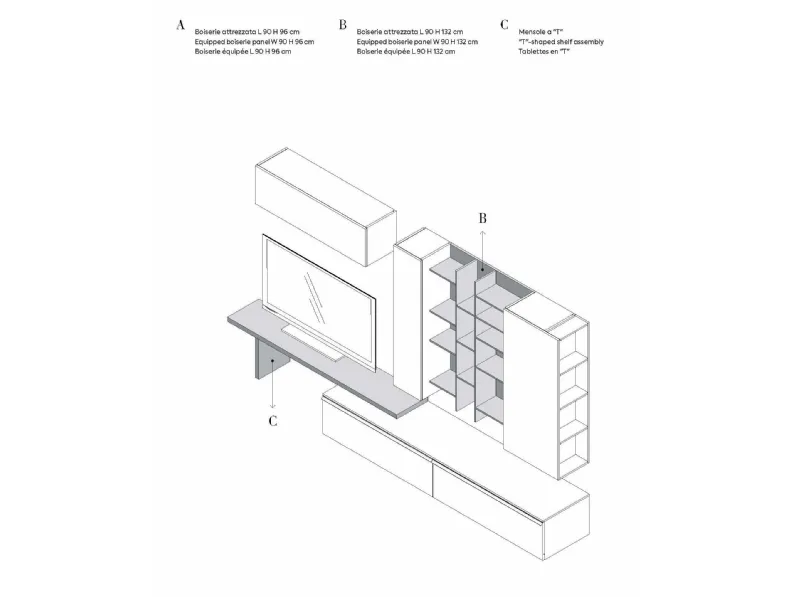Parete attrezzata in stile moderno Qsm 632 di Imab group in Offerta Outlet