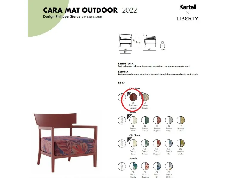 Poltrona  cara mat outdoor liberty chile palm Kartell in Tessuto SCONTATA