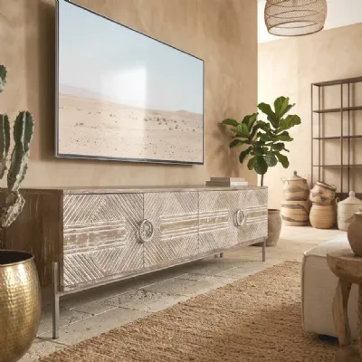 Porta tv per il living modello Porta tv mango bianco 180 di Outlet etnico scontato