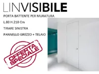 Porta liscia  battente Porta battente filomuro 210x80 l'invisibile originale pannello grezzo + telaio in legno  Artigianale in Offerta