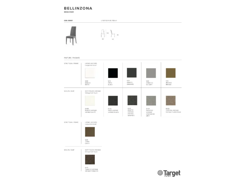 Sedia modello Bellinzona con schienale alto di Target point 