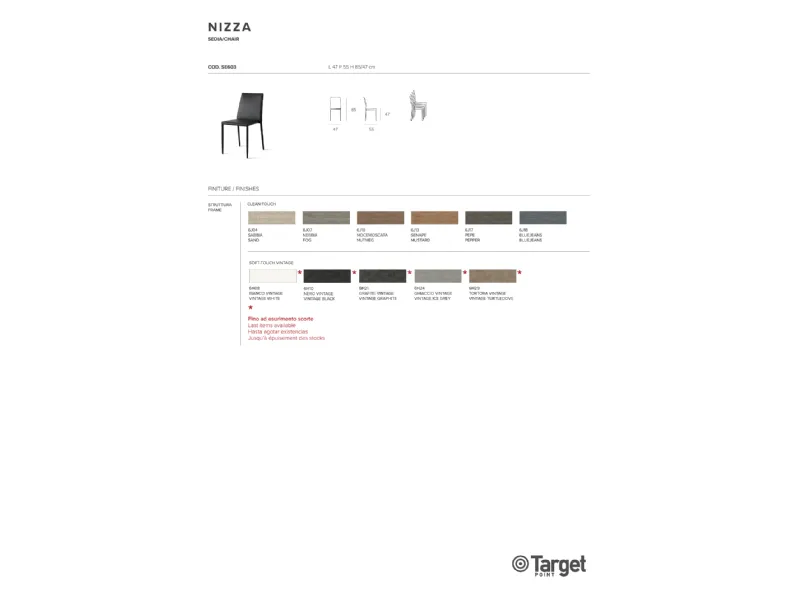 Sedia modello Nizza senza braccioli di Target point 