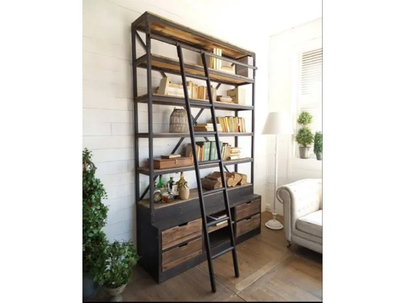 Libreria Collezione esclusiva in legno scontata -44%: scopri Libreria industrial c/scala