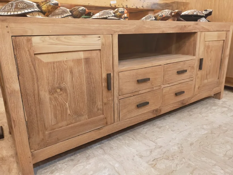 Porta tv Teak massello Artigianale in legno in Offerta Outlet