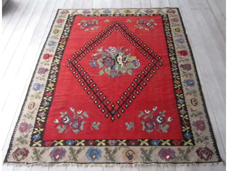 Tappeto classico Kilim, tappeto orientale rombo centrale, rug Tisca a prezzo scontato