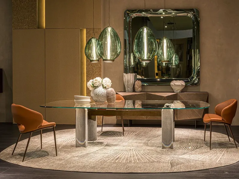 Tavolo con piano in vetro sagomato di Cattelan italia a PREZZO OUTLET 