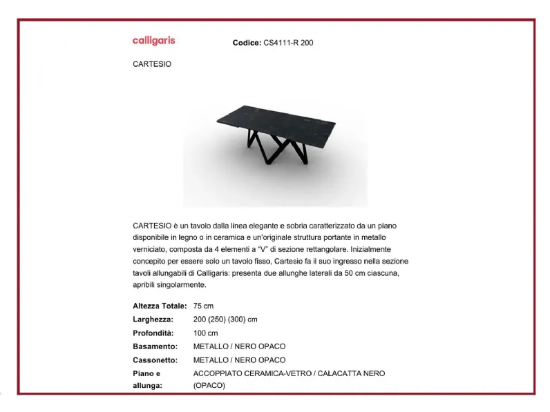 Tavolo Calligaris Cartesio cs4111-r 200 SCONTATO a PREZZI OUTLET 