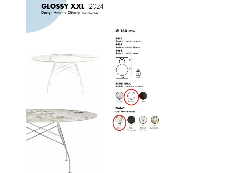 Tavolo rotondo in marmo Glossy xxl di Kartell in Offerta Outlet
