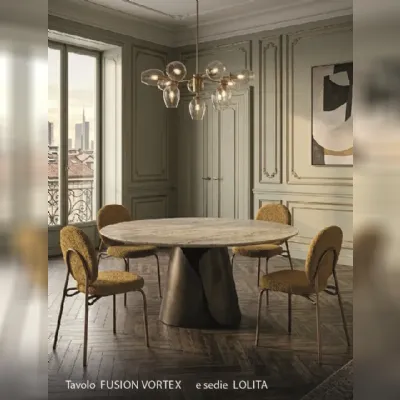 Tavolo in ceramica rotondo Fusion e sedie lolita Zamagna in offerta outlet