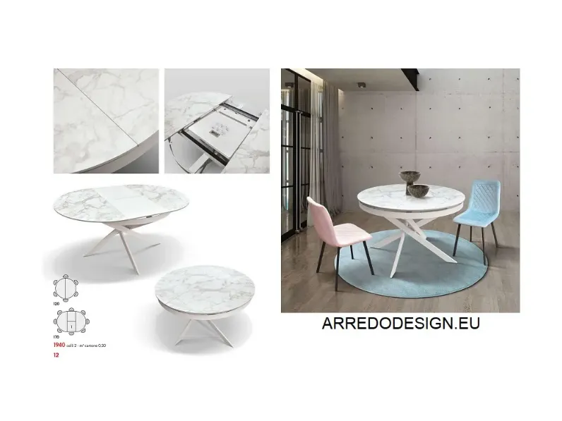 Tavolo Tempor 1940 Collezione esclusiva in ceramica Rotondo allungabile scontato 50%