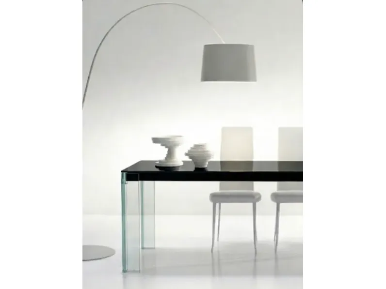 Tavolo in vetro rettangolare Tavolo layer allungabile nero piano in cristallo nero Bonaldo in offerta outlet