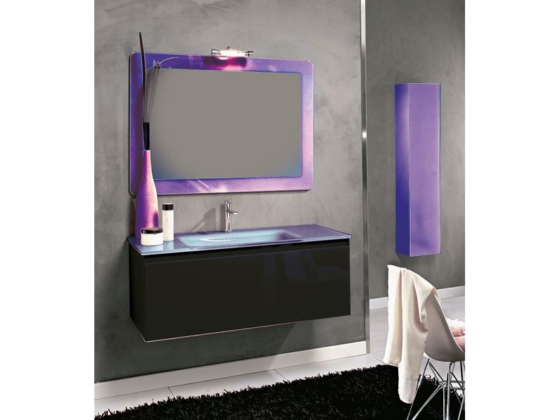 Mobili Arredo Bagno Immagini.Mobile Arredo Bagno Sospeso Euro Bagno Mobile Cm 105 Cristallo Nero Con Specchio E Pensile In