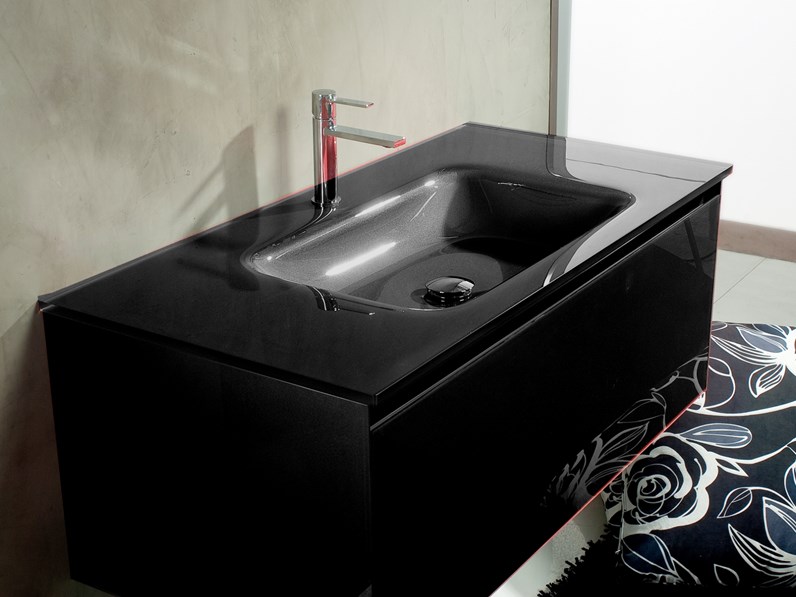 Mobile Bagno Lavabo Cristallo.Mobile Bagno Euro Bagno Cristallo Nero Cm 105 A Prezzo Ribassato 61