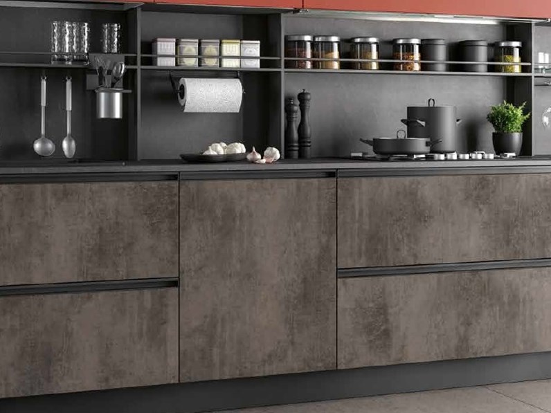 Lavello In Rame Per Cucina Prezzi.Cucina Lineare In Laminato Materico Grigio Ccuina Industrial In Ossido Cemento Rame In Offerta A Prezzo