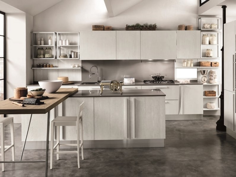 Cucina Modello Cucina Bianca Moderna Con Isola E Piano Pensola Shabby Chic In Offerta Nuovi Mondi