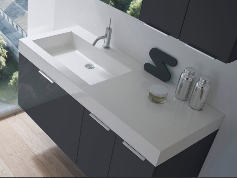 Mobile Bagno Con Lavabo Decentrato A Destra.Lavabo Da Bagno In Mineralguss Di Grande Qualita Compab In Offerta